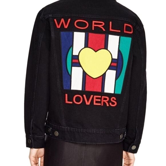 SANDRO Paris Embroidered DESIGNER BLACK Denim Jacket SIZE 40 - Picture 1 of 10